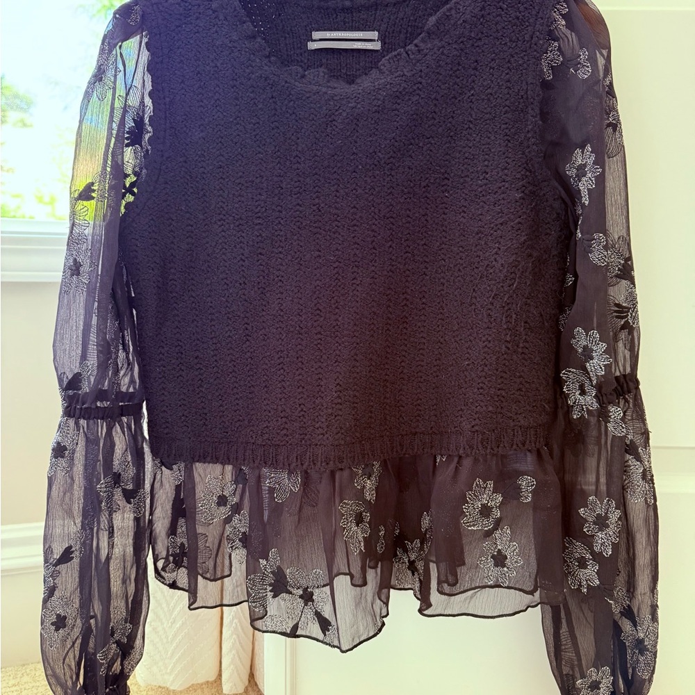 Anthropologie by Anthropologie sweater vest with sheer sleeves size medium